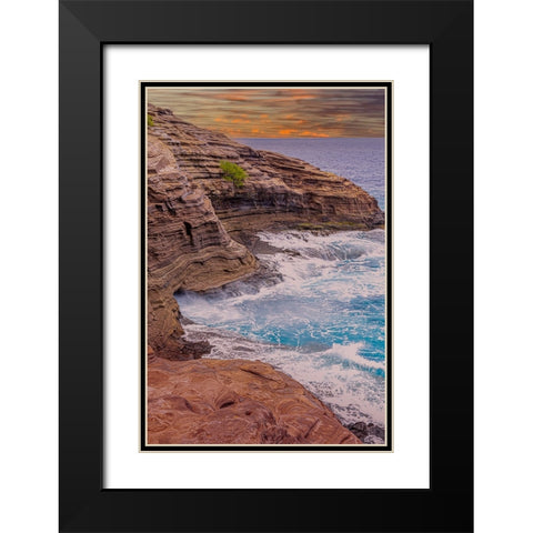 Ocean view from Spitting Caves-Oahu-Hawaii Black Modern Wood Framed Art Print with Double Matting by Norring, Tom