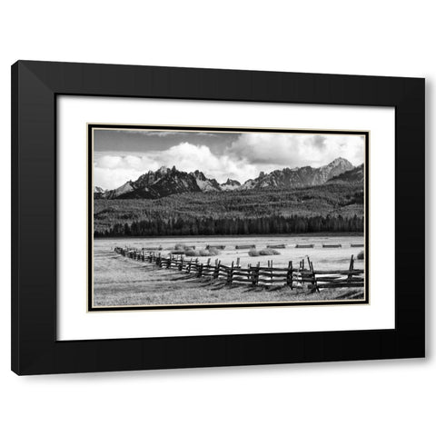 Idaho, Sawtooth NRA Rail fence and landscape Black Modern Wood Framed Art Print with Double Matting by Flaherty, Dennis