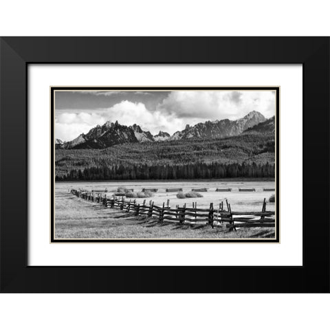 Idaho, Sawtooth NRA Rail fence and landscape Black Modern Wood Framed Art Print with Double Matting by Flaherty, Dennis