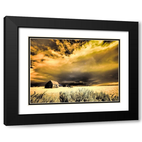 USA-Idaho-Liberty-Infrared of old cabin near Liberty Black Modern Wood Framed Art Print with Double Matting by Eggers, Terry