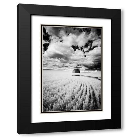 Infrared Palouse fields and barn-PR Black Modern Wood Framed Art Print with Double Matting by Eggers, Terry