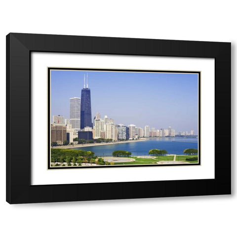 Illinois, Chicago Downtown and Lake Michigan Black Modern Wood Framed Art Print with Double Matting by Flaherty, Dennis