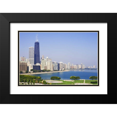 Illinois, Chicago Downtown and Lake Michigan Black Modern Wood Framed Art Print with Double Matting by Flaherty, Dennis