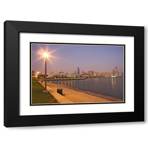 Illinois, Chicago Skyscrapers and Lake Michigan Black Modern Wood Framed Art Print with Double Matting by Flaherty, Dennis