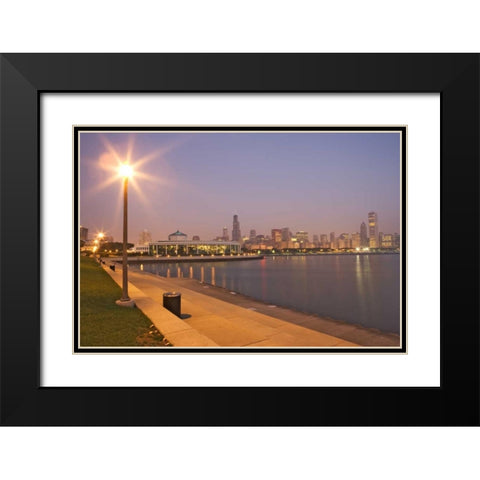 Illinois, Chicago Skyscrapers and Lake Michigan Black Modern Wood Framed Art Print with Double Matting by Flaherty, Dennis