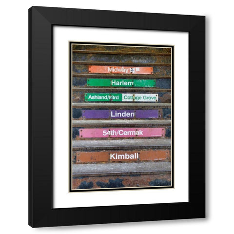 Illinois-Chicago-The Loop-stairs up to the entrance of the El station and railway lines directions Black Modern Wood Framed Art Print with Double Matting by Molinari, Michele