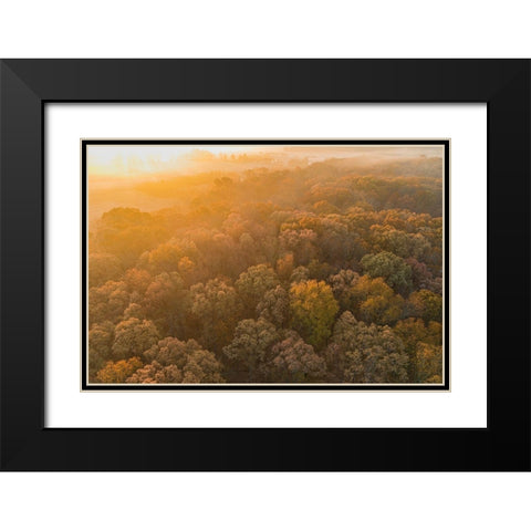 Aerial View of fall Color at sunrise-Marion County-Illinois Black Modern Wood Framed Art Print with Double Matting by Day, Richard and Susan