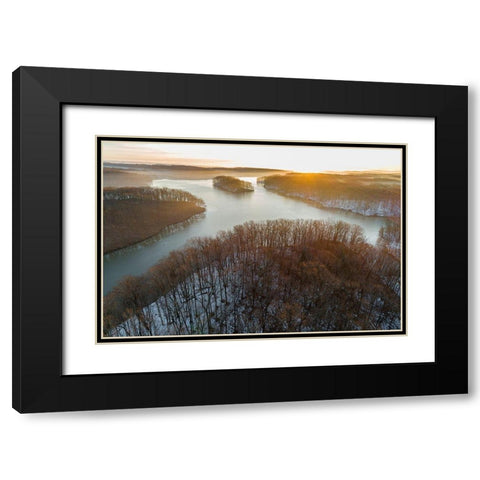 Aerial view of lake Stephen A Forbes State Park-Marion County-Illinois Black Modern Wood Framed Art Print with Double Matting by Day, Richard and Susan