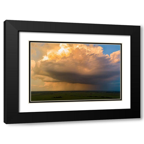 Aerial view of thunderstorm clouds at sunset-Marion County-Illinois Black Modern Wood Framed Art Print with Double Matting by Day, Richard and Susan