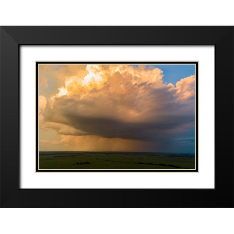 Aerial view of thunderstorm clouds at sunset-Marion County-Illinois Black Modern Wood Framed Art Print with Double Matting by Day, Richard and Susan