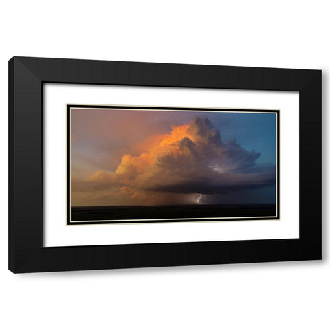 Aerial view of thunderstorm clouds and lightning at sunset-Marion County-Illinois Black Modern Wood Framed Art Print with Double Matting by Day, Richard and Susan