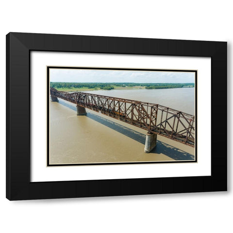Freight train on Union Pacific railroad crossing the Mississippi river on the Thebes bridge Thebes- Black Modern Wood Framed Art Print with Double Matting by Day, Richard and Susan