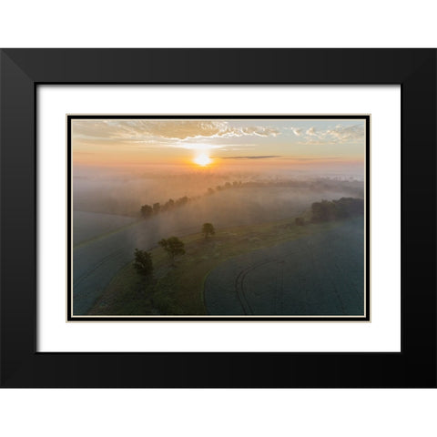 Sunrise and fog-Marion County-Illinois Black Modern Wood Framed Art Print with Double Matting by Day, Richard and Susan