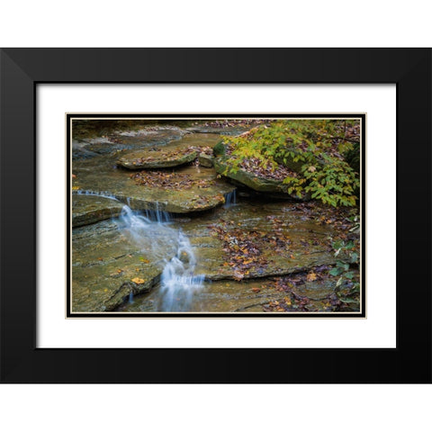 Rocky Ledges with Waterfall in Clifty Creek Park-Indiana Black Modern Wood Framed Art Print with Double Matting by Miller, Anna