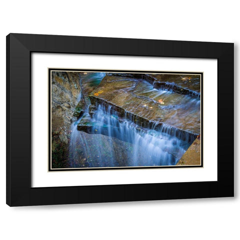 Rocky Ledges with Waterfall in Clifty Creek Park-Indiana Black Modern Wood Framed Art Print with Double Matting by Miller, Anna