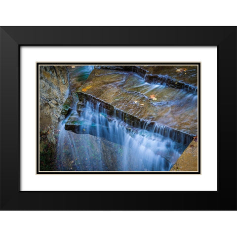 Rocky Ledges with Waterfall in Clifty Creek Park-Indiana Black Modern Wood Framed Art Print with Double Matting by Miller, Anna