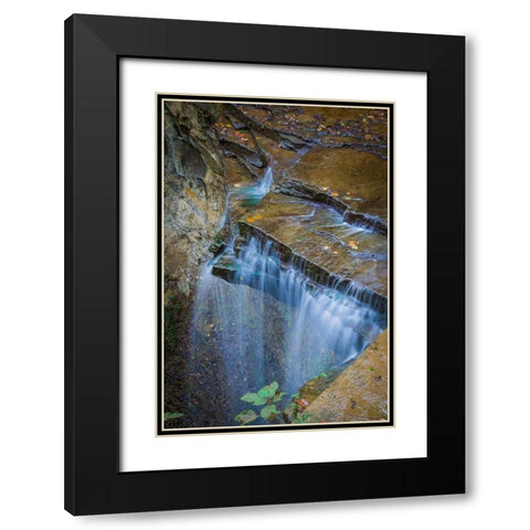 Rocky Ledges with Waterfall in Clifty Creek Park-Indiana Black Modern Wood Framed Art Print with Double Matting by Miller, Anna