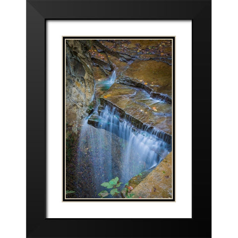 Rocky Ledges with Waterfall in Clifty Creek Park-Indiana Black Modern Wood Framed Art Print with Double Matting by Miller, Anna