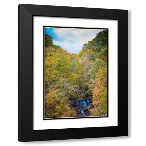 Fall Foliage Over Waterfall in Clifty Creek Park-Southern Indiana Black Modern Wood Framed Art Print with Double Matting by Miller, Anna