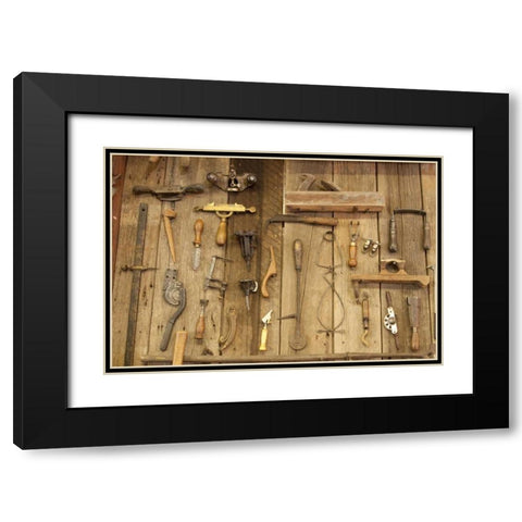 Indiana, Indianapolis Tools mounted on a wall Black Modern Wood Framed Art Print with Double Matting by Kaveney, Wendy