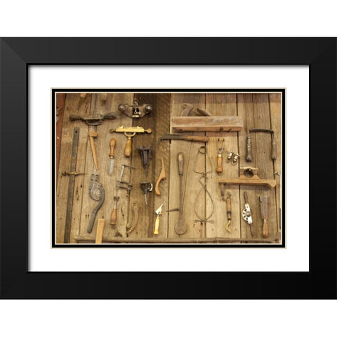 Indiana, Indianapolis Tools mounted on a wall Black Modern Wood Framed Art Print with Double Matting by Kaveney, Wendy
