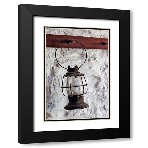 Antique lantern hanging on white wall-Shaker Village of Pleasant Hill-Harrodsburg-Kentucky Black Modern Wood Framed Art Print with Double Matting by Jones, Adam
