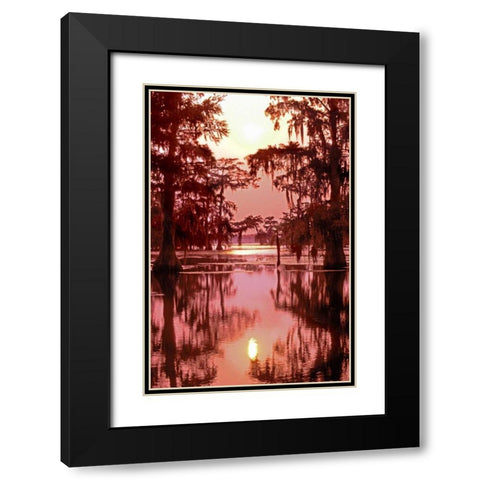 Louisiana Sunset on a Atchafalaya Basin bayou Black Modern Wood Framed Art Print with Double Matting by Welling, Dave