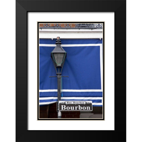 Louisiana, New Orleans Bourbon Street lamppost Black Modern Wood Framed Art Print with Double Matting by Kaveney, Wendy