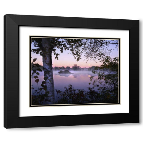 ME, Pittsfield Moonset with fog over Mill Pond Black Modern Wood Framed Art Print with Double Matting by Terrill, Steve