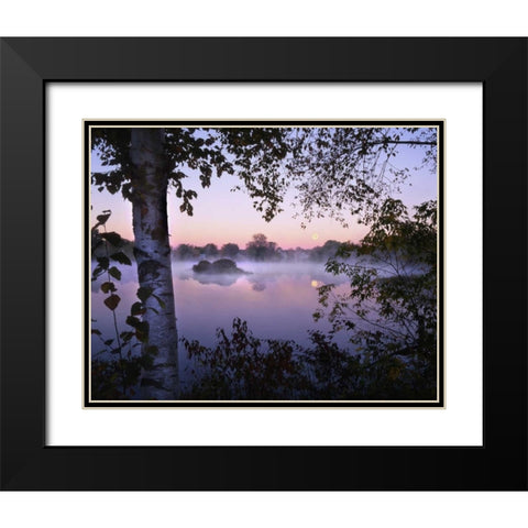 ME, Pittsfield Moonset with fog over Mill Pond Black Modern Wood Framed Art Print with Double Matting by Terrill, Steve