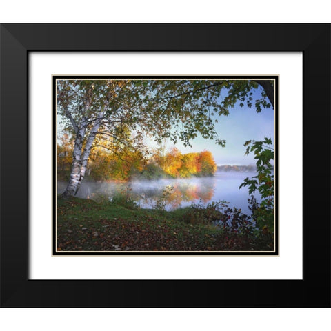 ME, Pittsfield Morning and fog over Douglas Pond Black Modern Wood Framed Art Print with Double Matting by Terrill, Steve