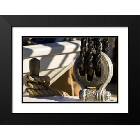 Maine, Castine Boat rope and pulley Black Modern Wood Framed Art Print with Double Matting by Kaveney, Wendy