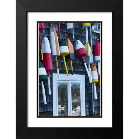 ME, Bernard Buoys hang on wall by harbor Black Modern Wood Framed Art Print with Double Matting by Rotenberg, Nancy