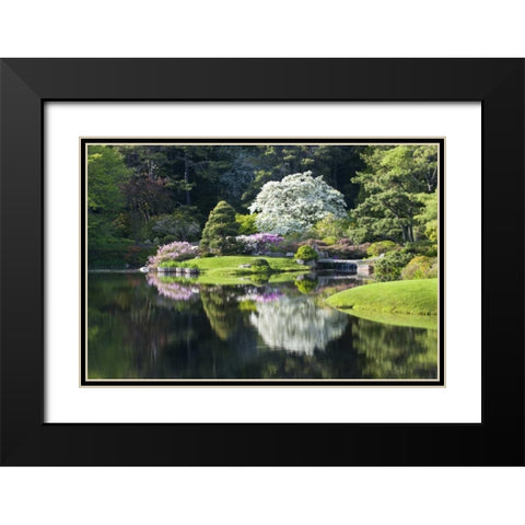 Maine, Northeast Harbor Garden pond scenic Black Modern Wood Framed Art Print with Double Matting by Rotenberg, Nancy