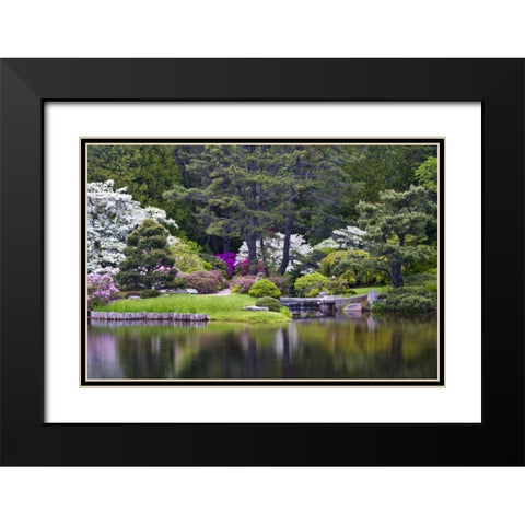 Maine, Northeast Harbor View over a garden pond Black Modern Wood Framed Art Print with Double Matting by Rotenberg, Nancy