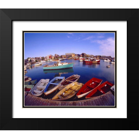 ME, Rockport Town buildings and boats in bay Black Modern Wood Framed Art Print with Double Matting by Zuckerman, Jim