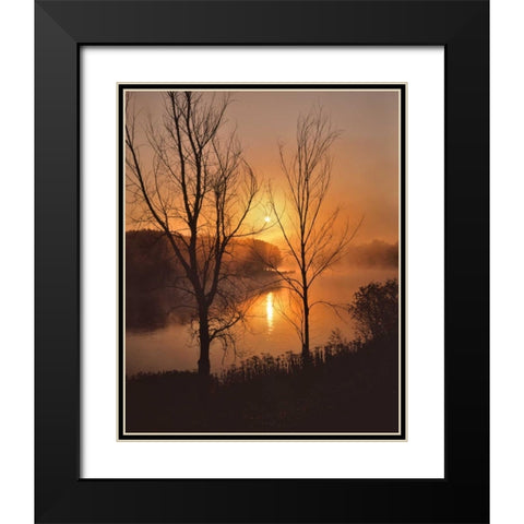 Maine Autumn sunrise over the Kennebec River Black Modern Wood Framed Art Print with Double Matting by Terrill, Steve