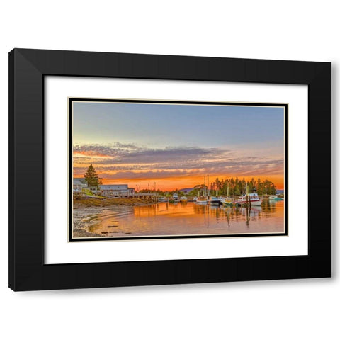 ME, Acadia Boats rest in harbor at sunset Black Modern Wood Framed Art Print with Double Matting by Lord, Fred