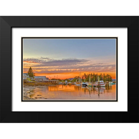 ME, Acadia Boats rest in harbor at sunset Black Modern Wood Framed Art Print with Double Matting by Lord, Fred