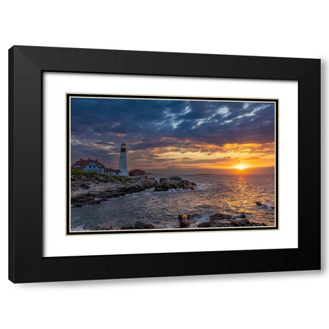 Sunrise at Portland Head Lighthouse in Portland-Maine-USA Black Modern Wood Framed Art Print with Double Matting by Haney, Chuck