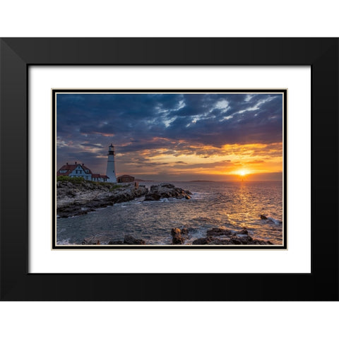 Sunrise at Portland Head Lighthouse in Portland-Maine-USA Black Modern Wood Framed Art Print with Double Matting by Haney, Chuck
