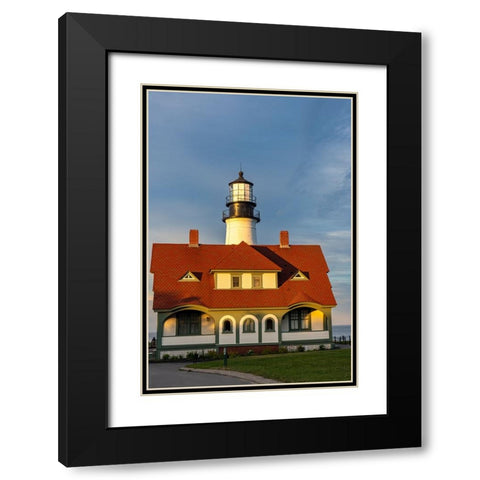 Sunset at Portland Head Lighthouse in Portland-Maine-USA Black Modern Wood Framed Art Print with Double Matting by Haney, Chuck