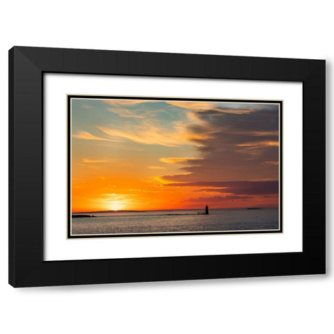 Spectacular sunrise clouds over Ram Island Ledge Lighthouse in Portland-Maine-USA Black Modern Wood Framed Art Print with Double Matting by Haney, Chuck