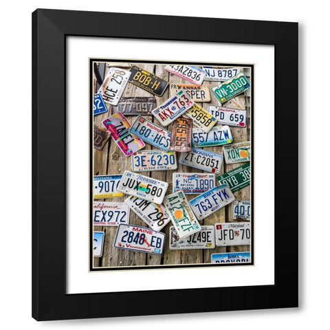 Maine License plates on Old Wall in Bar Harbor Black Modern Wood Framed Art Print with Double Matting by Eggers, Julie