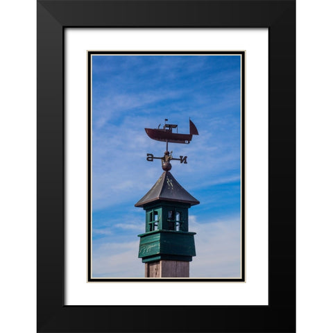 USA-New England-Maine-Mt-Desert Island weather vane topped with a fishing boat Black Modern Wood Framed Art Print with Double Matting by Gulin, Sylvia