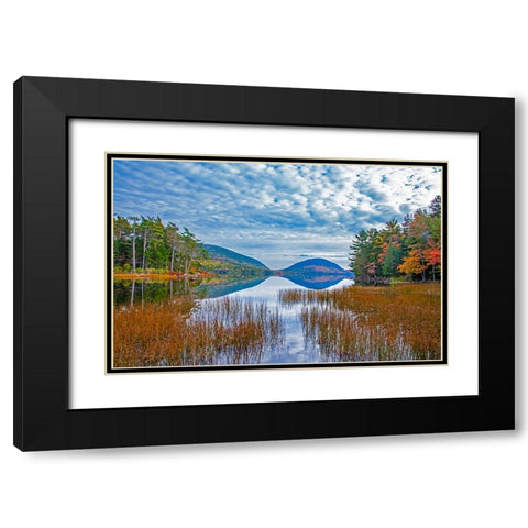 USA-New England-Maine-Acadia National Park and Jordon Pond on very calm Autumn day Black Modern Wood Framed Art Print with Double Matting by Gulin, Sylvia