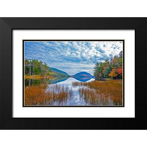 USA-New England-Maine-Acadia National Park and Jordon Pond on very calm Autumn day Black Modern Wood Framed Art Print with Double Matting by Gulin, Sylvia