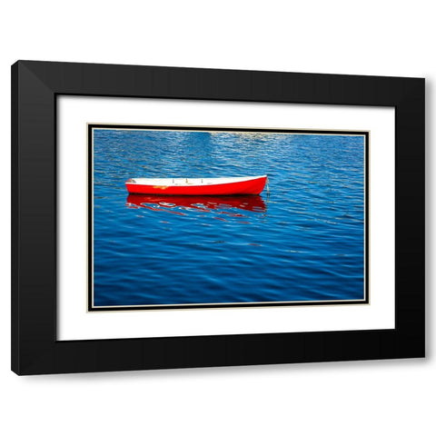 USA-New England-Maine-Camden-Camden Harbor and boat anchored in the harbor Black Modern Wood Framed Art Print with Double Matting by Gulin, Sylvia