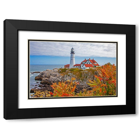 USA-New England-Maine-Cape Elizabeth-Atlantic Portland Head Lighthouse during the Fall season Black Modern Wood Framed Art Print with Double Matting by Gulin, Sylvia