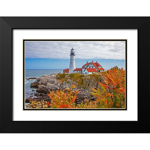 USA-New England-Maine-Cape Elizabeth-Atlantic Portland Head Lighthouse during the Fall season Black Modern Wood Framed Art Print with Double Matting by Gulin, Sylvia